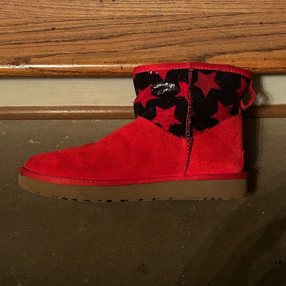 UGG Red and Black Star Ankle Boots